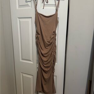 Elegant Tan Ruched Dress